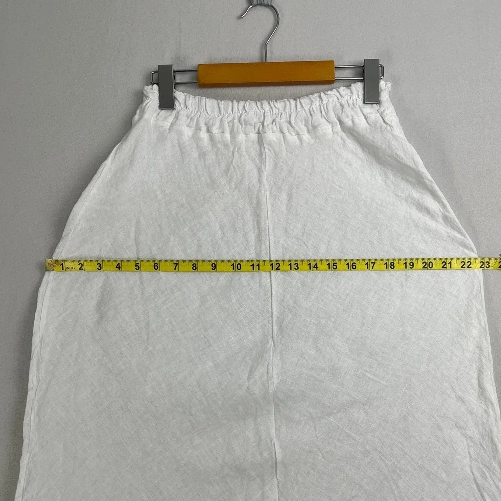 Gioia White 100% Linen Maxi Skirt Made in Italy Elastic Waist A-Line Womens S - Picture 7 of 7